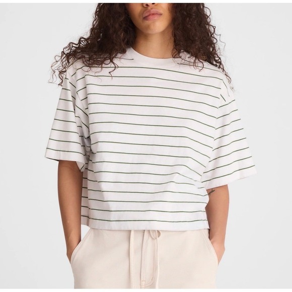 Madewell Tops - Madewell Women's Green Stripe Boxy Crop Tee Allday Jersey Cotton M Medium New